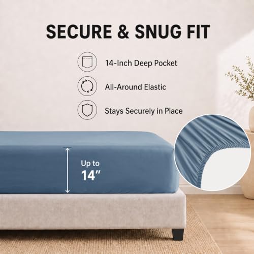 HIMEET King Comforter Set, 7-Piece Point-Quilted Bed in a Bag, Dusty Blue - Image 4