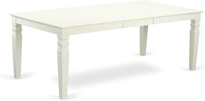 East West Furniture LGDA5-LWH-32 5 Piece Dining Table Set Includes a Rectangle Wooden Table with Butterfly Leaf and 4 Polyester Fabric Upholstered Chairs, 42x84 Inch, linen white