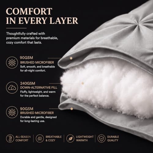 CozyLux Queen Comforter Set French Grey, 7 Pieces Pintuck Bed in a Bag - Image 5
