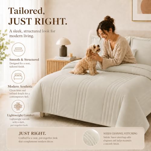 CozyLux Oversized Queen Comforter Set Beige - Image 4