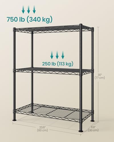 SONGMICS 3-Tier Storage Shelves, Adjustable Wire Shelving Unit, 8 Hooks - Image 2
