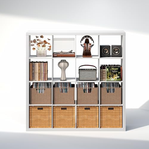 Furinno Cubicle Record Player Stand, 16-Cube Vinyl Record Storage - Image 4