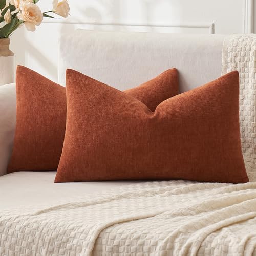 MIULEE Fall Rust Chenille Couch Lumbar Throw Pillow Covers by MIULEE