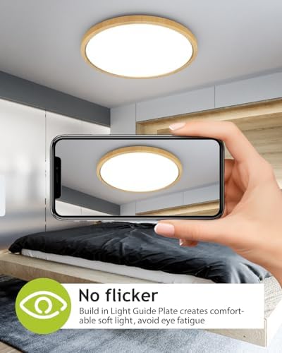 hepside 2PACK Flush Mount LED Ceiling Light Fixture Wooden, 12Inch 28Watt - Image 4