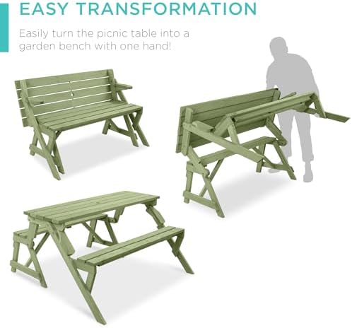 Best Choice Products 2-in-1 Transforming Interchangeable Outdoor Wooden Picnic - Image 2