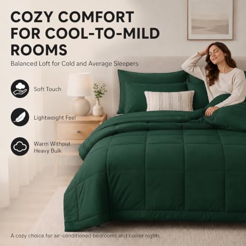 CozyLux Super King Plus Comforter Set Emerald Green - Image 4