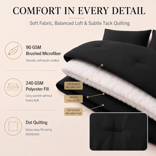 CozyLux Oversized King Comforter Set Black, 7 Pieces Bed in a Bag - Image 3
