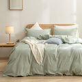 BESTOUCH Cotton Solid Duvet Cover Set Linen Feel Sage Green Alaska King by BESTOUCH
