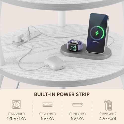 Round Side Table with Charging Station, USB Type C Port - Image 5