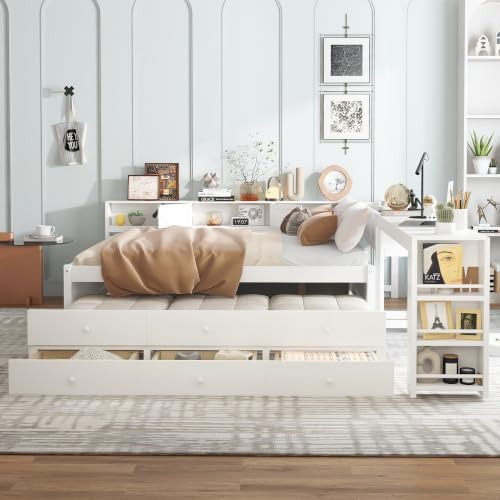 Full Corner Bed Frame with Desk, Storage Drawers and Trundle - Image 4