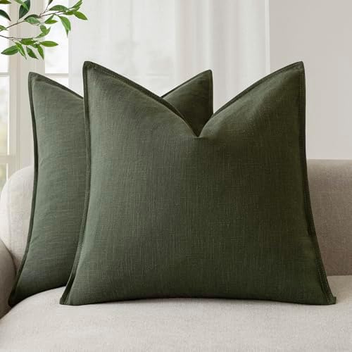 Foindtower Linen Solid Decorative Throw Pillow Cover 18x18 Inch Dark Green by Foindtower