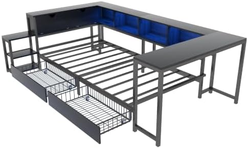 Twin Corner Bed with Desk and Storage, LED Corner Bed Frame Twin - Image 7