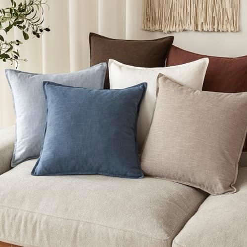 Foindtower Linen Solid Decorative Throw Pillow Covers 26x26 Inch Dark Blue - Image 7