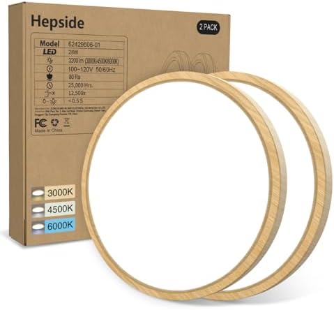 hepside 2PACK Flush Mount LED Ceiling Light Fixture Wooden, 12Inch 28Watt by Hepside