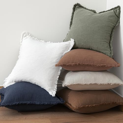 MIULEE Linen Fringe Decorative Fall Euro Pillow Covers Dark Coffee 24x24 - Image 5