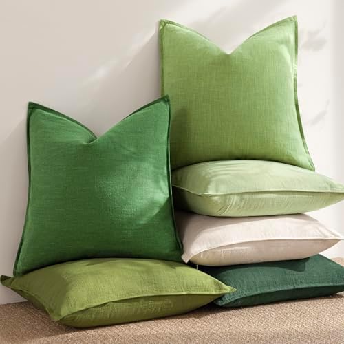 Foindtower Linen Solid Decorative Throw Pillow Covers 18x18 Inch Lime Green - Image 6