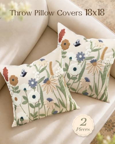 Embroidered Throw Pillow Covers 18x18, Cottage Flower - Image 5