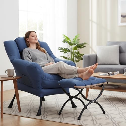 Welnow Lazy Chair with Ottoman, Reading Chair with Footrest, Royal Blue - Image 2