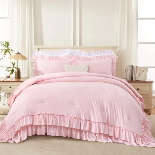 Andency Pink Twin Size Ruffle Comforter Set, 2 Pieces - Image 5