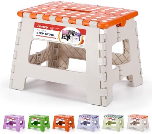 Folding Step Stool 9 Inch for Kids, 300 lbs, Bicolor Orange by ACSTEP