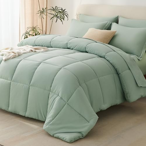 CozyLux King Size Comforter Set, 7-Piece Bed in a Bag, Sage Green by CozyLux