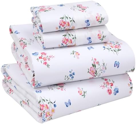 RUVANTI 100% Cotton California King Sheets, Percale Sheet Set, Funa Flora by Ruvanti