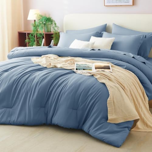 CozyLux Full Size Comforter Set Dusty Blue, 7 Pieces Bed in a Bag by CozyLux