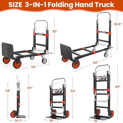 3-in-1 Convertible Hand Truck, Heavy Duty 600LBS Folding Dolly Cart - Image 2