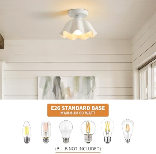 Vintage White Semi Flush Mount Hallway Ceiling Light 2 Pack Flower Ceramic - Image 6
