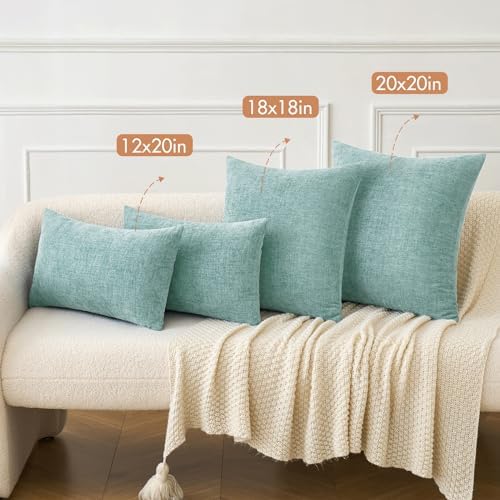 MIULEE Soft Chenille Throw Pillow Covers Aqua Green 18x18 Inch Pack of 2 - Image 4