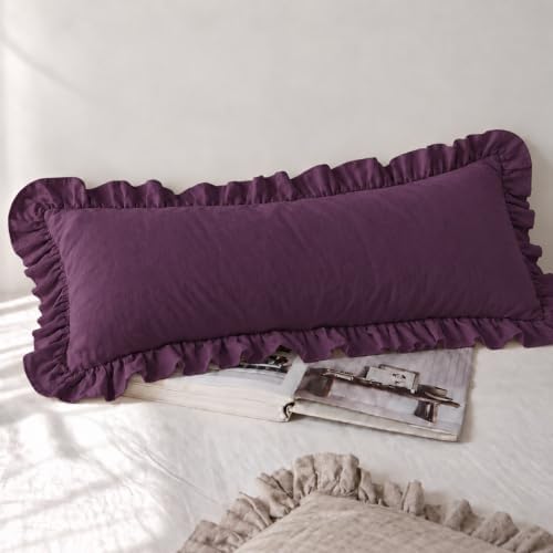 Merryword Dark Purple Body Pillow Cover 20x54inches Long Pillowcase Ruffled by Merryword