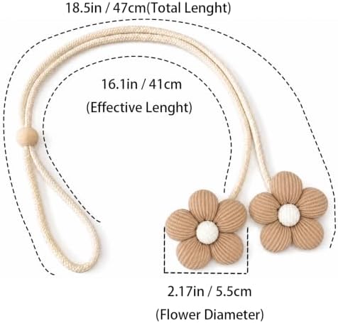 Flower Curtain Tiebacks 2 Pack, Adjustable No-Drill Rope Ties - Image 2