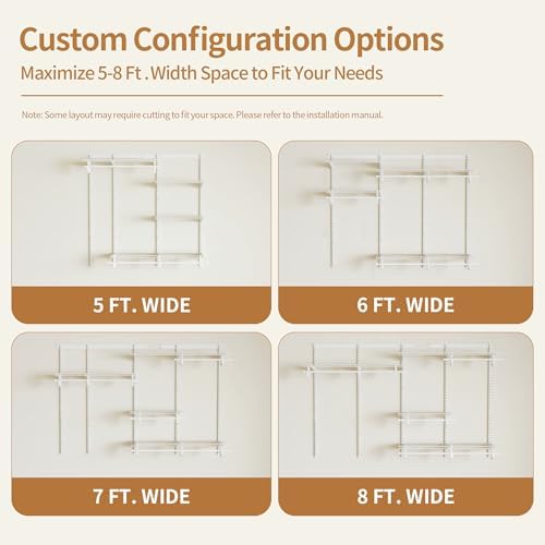 5-8 Ft Closet Organizer System, Expandable Organization and Storage Shelf Kit - Image 3