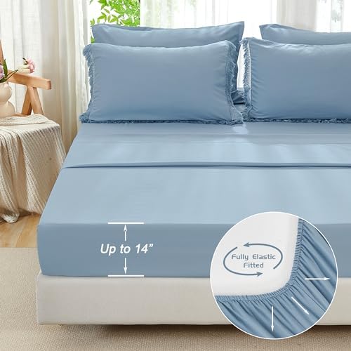 Andency Full Comforter Set, 7 Pieces Grayish Blue Bedding - Image 6
