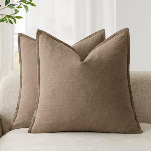 Foindtower Linen Solid Decorative Throw Pillow Covers 20x20 Cocoa Brown by Foindtower