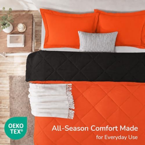 downluxe Twin Comforter Set Soft Reversible 2 Pieces, Flame/Black - Image 4