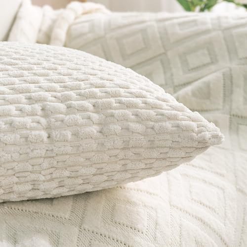 Set of 4 Grey White Taupe Decorative Throw Pillow Covers 12x20 Inch Corduroy - Image 4