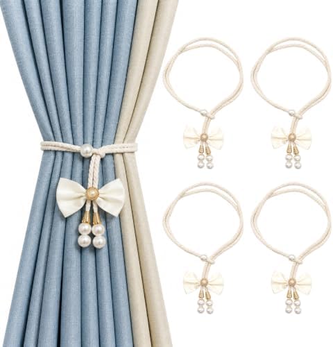 Bow Curtain Tiebacks 4 Pack, Adjustable No-Drill Rope Holdbacks by Unknown