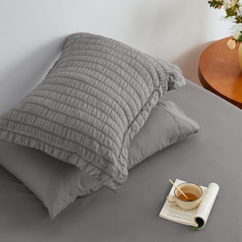 Love's cabin Seersucker Grey King Size Comforter Set, 7-Piece Bed in a Bag - Image 6