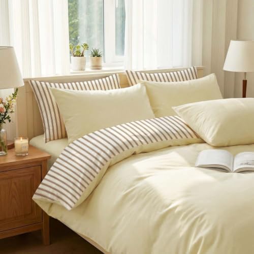 Nayoroom Striped Comforter Set Queen Reversible Yellow Brown Stripe Bedding - Image 3