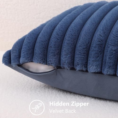 decorUhome Fall Faux Fur Throw Pillow Covers 26x26 Set of 2 Navy Blue - Image 3
