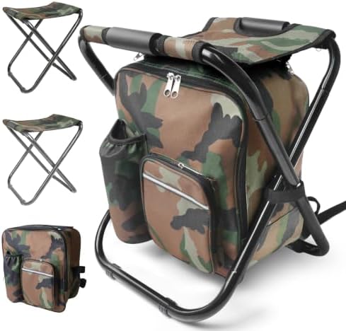 Folding Stool Backpack Cooler, Camping Fishing Chair by SDLDEER