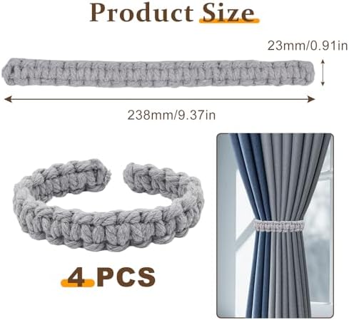 4 Pack Braided Linen Curtain Tiebacks, Boho Elegant Farmhouse Rustic Flexible - Image 2