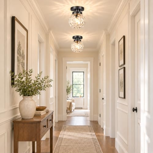 Small Semi Flush Mount Ceiling Light Fixtures, Vintage Globe Hammered Clear - Image 3