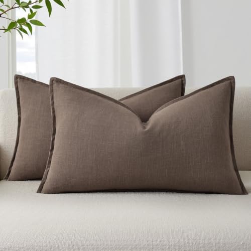 decorUhome Fall Brown Linen Throw Pillow Covers 12x20 Set of 2 by decorUhome