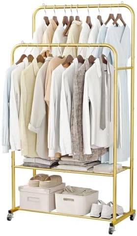 SUOERNUO Clothes Rack with Lockable Wheels Double Rods Metal Garment Racks by SUOERNUO