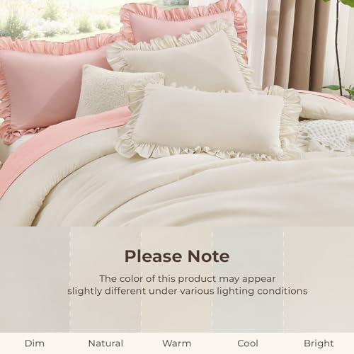 Litanika King Comforter Set, 3 Pieces Beige Ruffle Bedding Set - Image 6