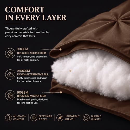 CozyLux King Size Comforter Set Brown, 7 Pieces Pintuck Bed in a Bag - Image 5