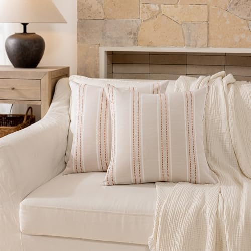 Hckot Fall Rust Terracotta Throw Pillow Covers 22x22 Stripe Pillow Covers - Image 2