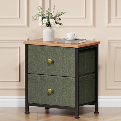 Sweetcrispy Night Stand with 2 Fabric Storage Drawers, Bedside Table - Image 2